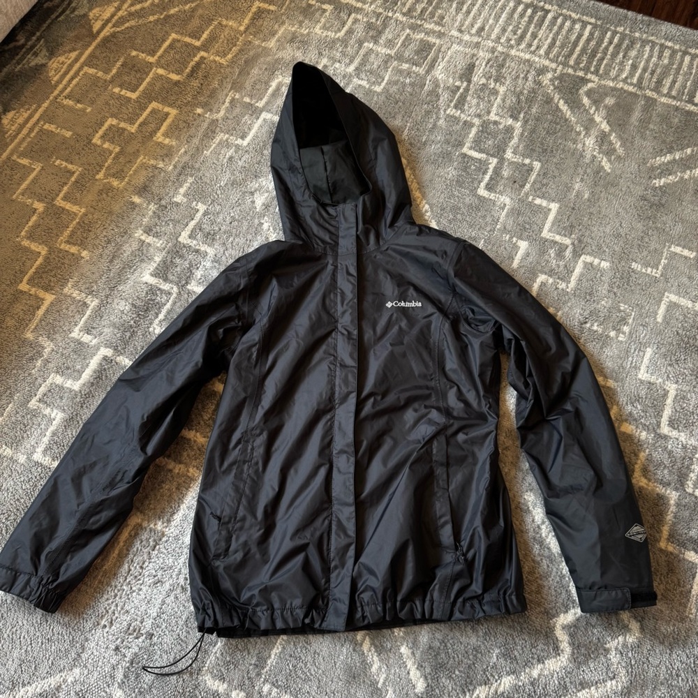 Columbia Black Hooded Rain Jacket